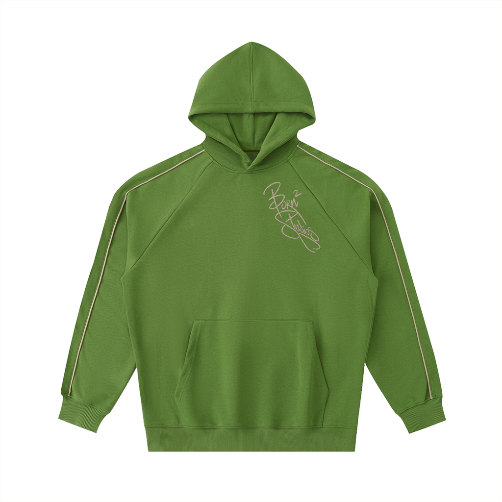 [Born]² Avocado Green Contrast Piping Raglan Hoodie