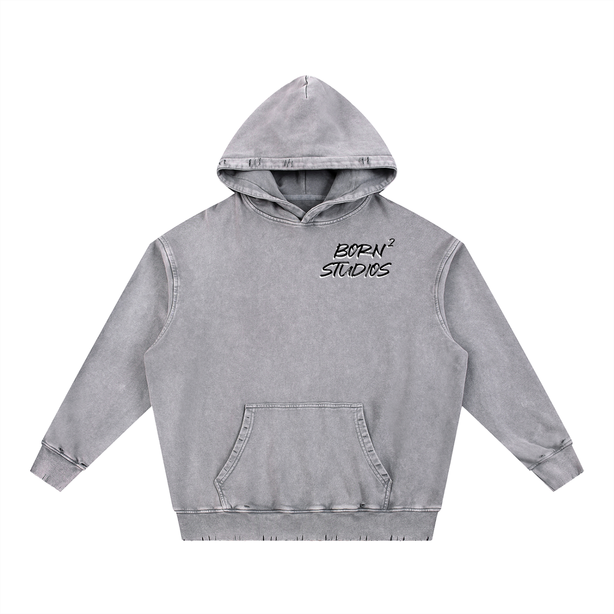 [Born]² Snow Wash Hand-Frayed Heavyweight  Hoodie