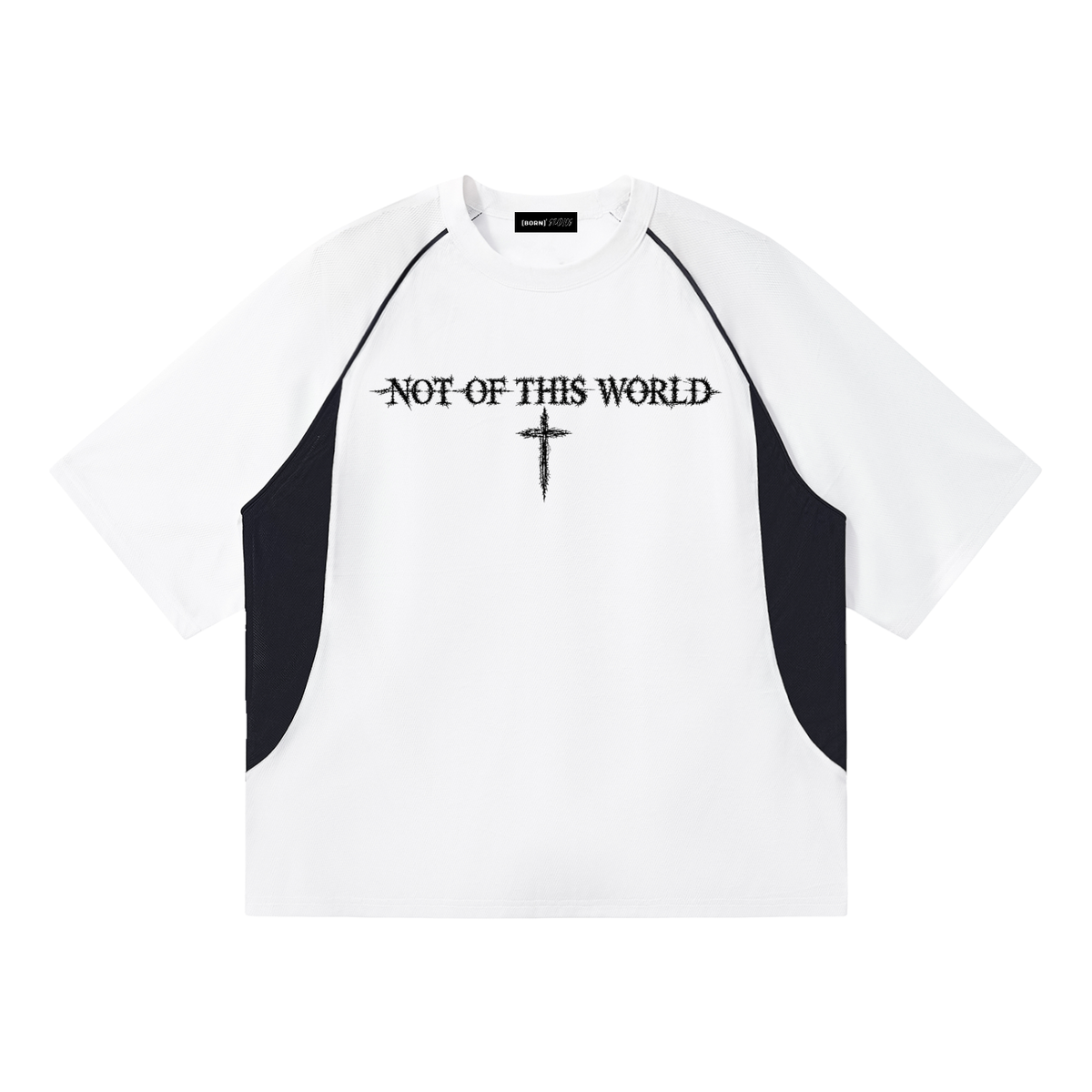 [Born]² White Contrast Piping Panel Raglan T-Shirt