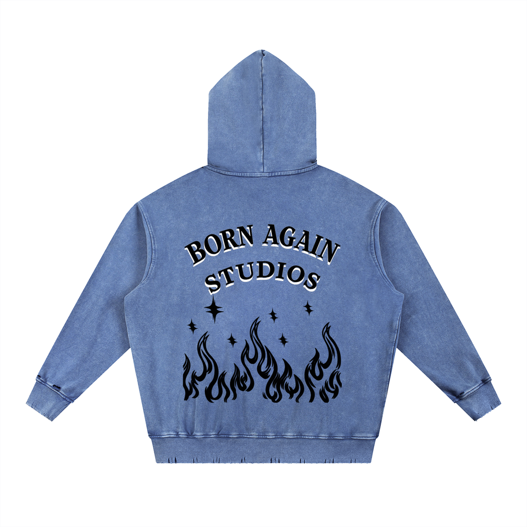 Snow Wash Hand-Frayed Heavyweight  Hoodie