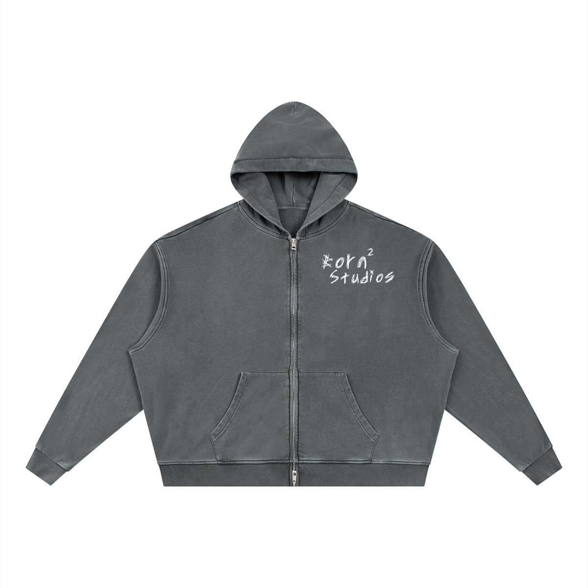Unisex Vintage Wash Full Zip Boxy Hoodie