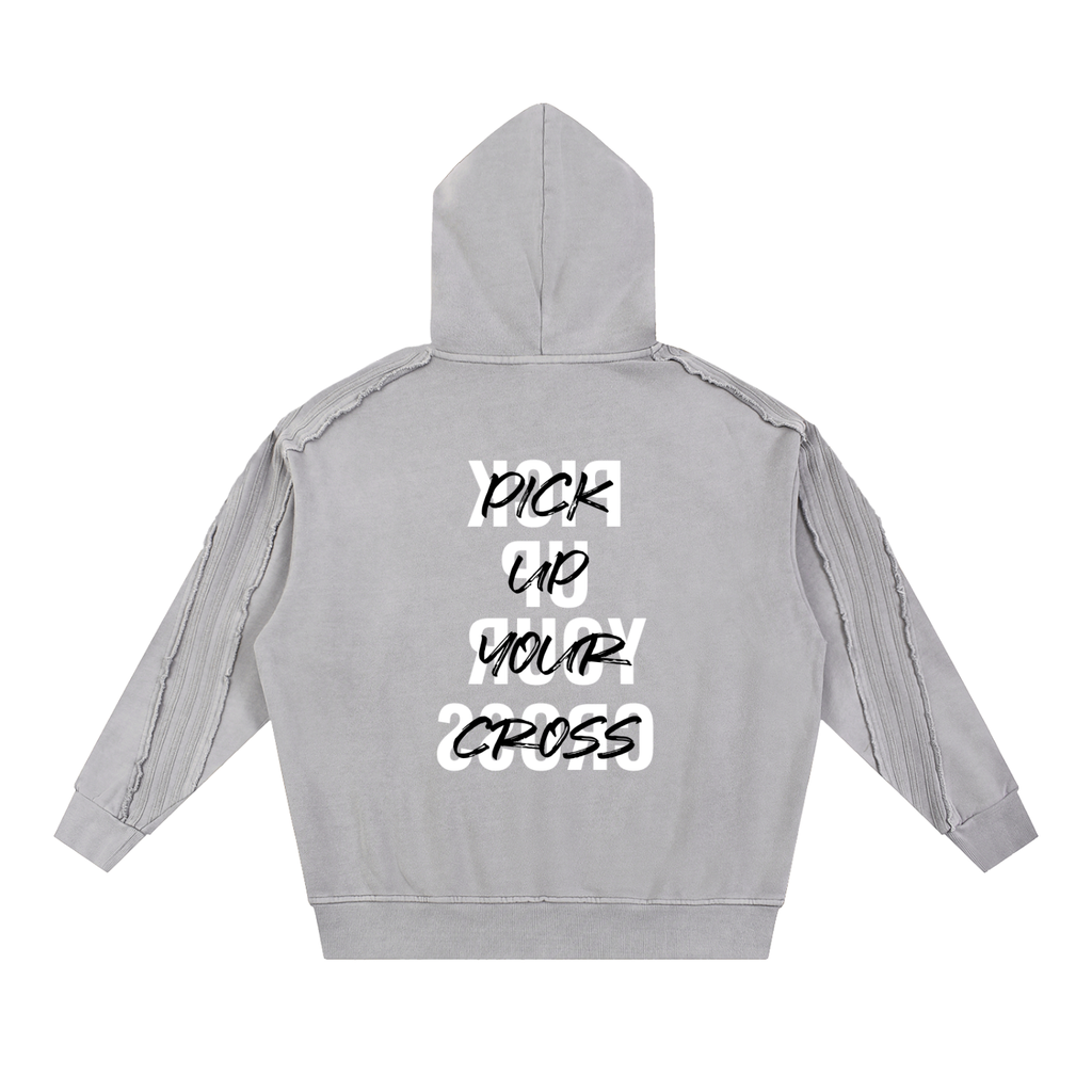 Snow Washed Tape Raw Edge Hoodie