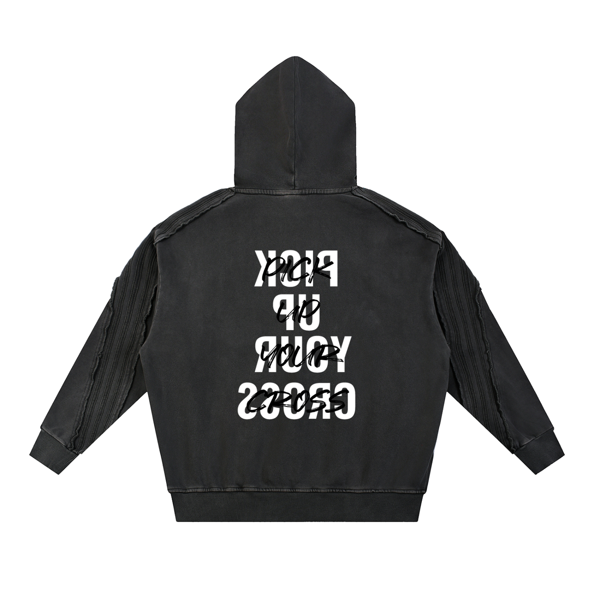 Snow Washed Tape Raw Edge Hoodie