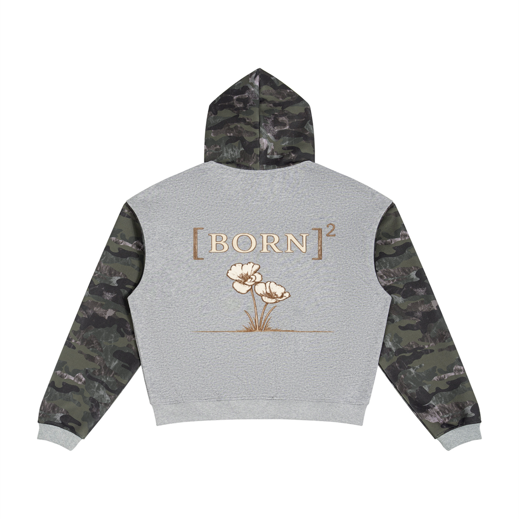 Unisex Colorblock Camo Full Zip Boxy Hoodie