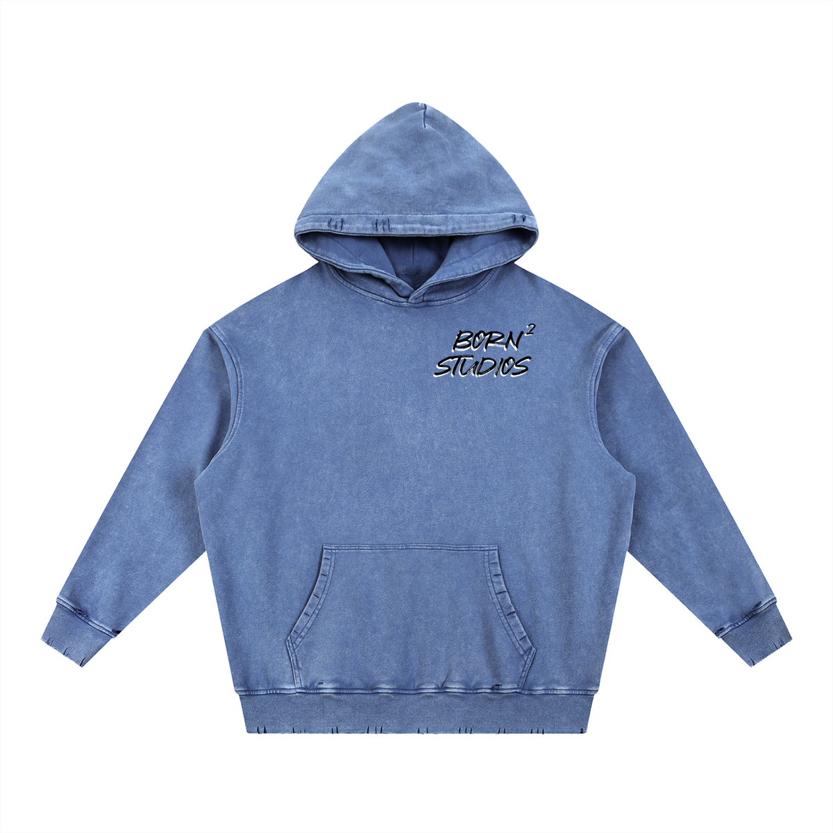 [Born]² Snow Wash Hand-Frayed Heavyweight  Hoodie