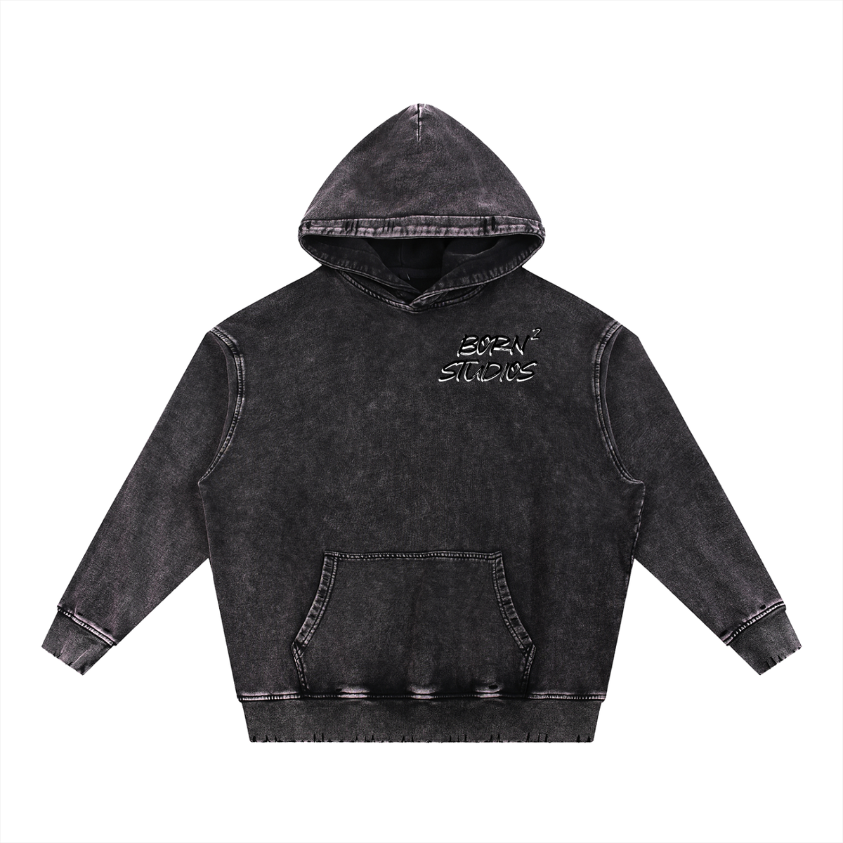 [Born]² Snow Wash Hand-Frayed Heavyweight  Hoodie