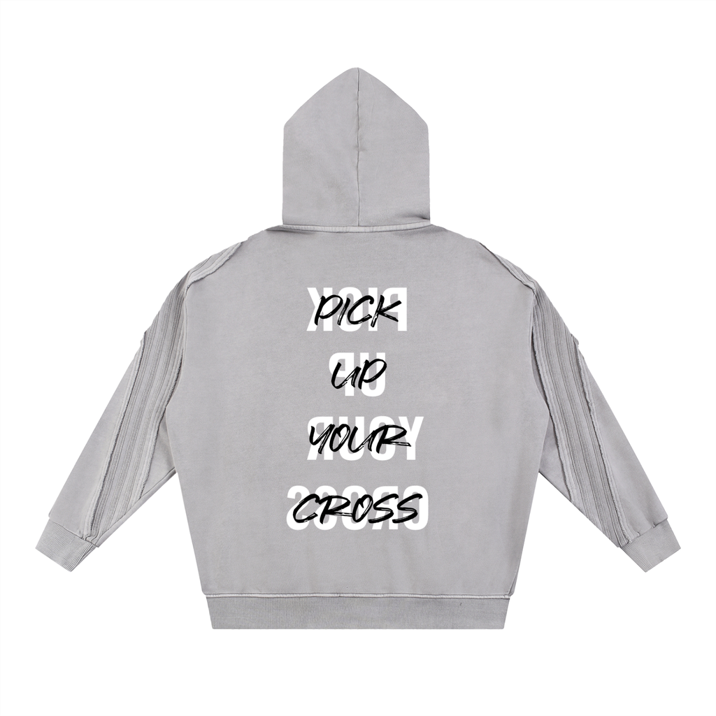 Snow Washed Tape Raw Edge Zip Hoodie