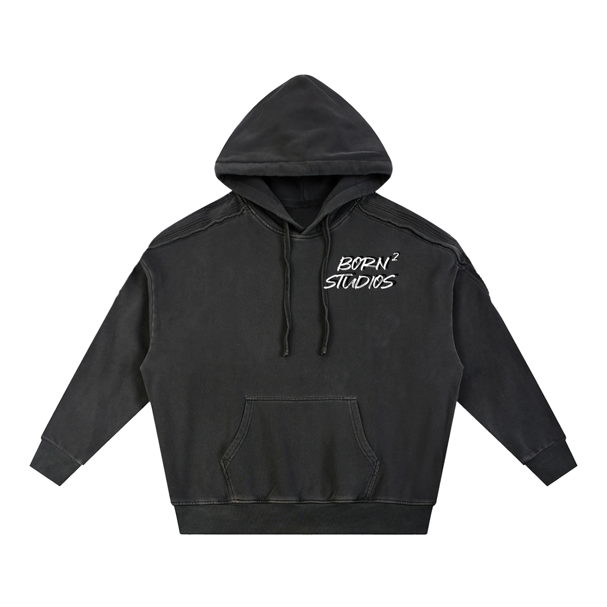 [Born]² Snow Washed Tape Raw Edge Hoodie