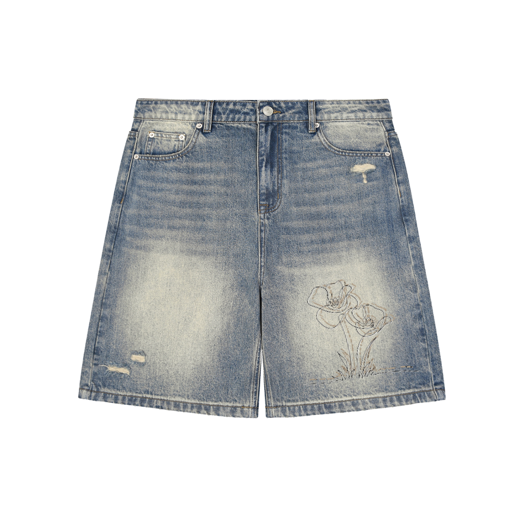 Faded Distressed Baggy Denim Shorts