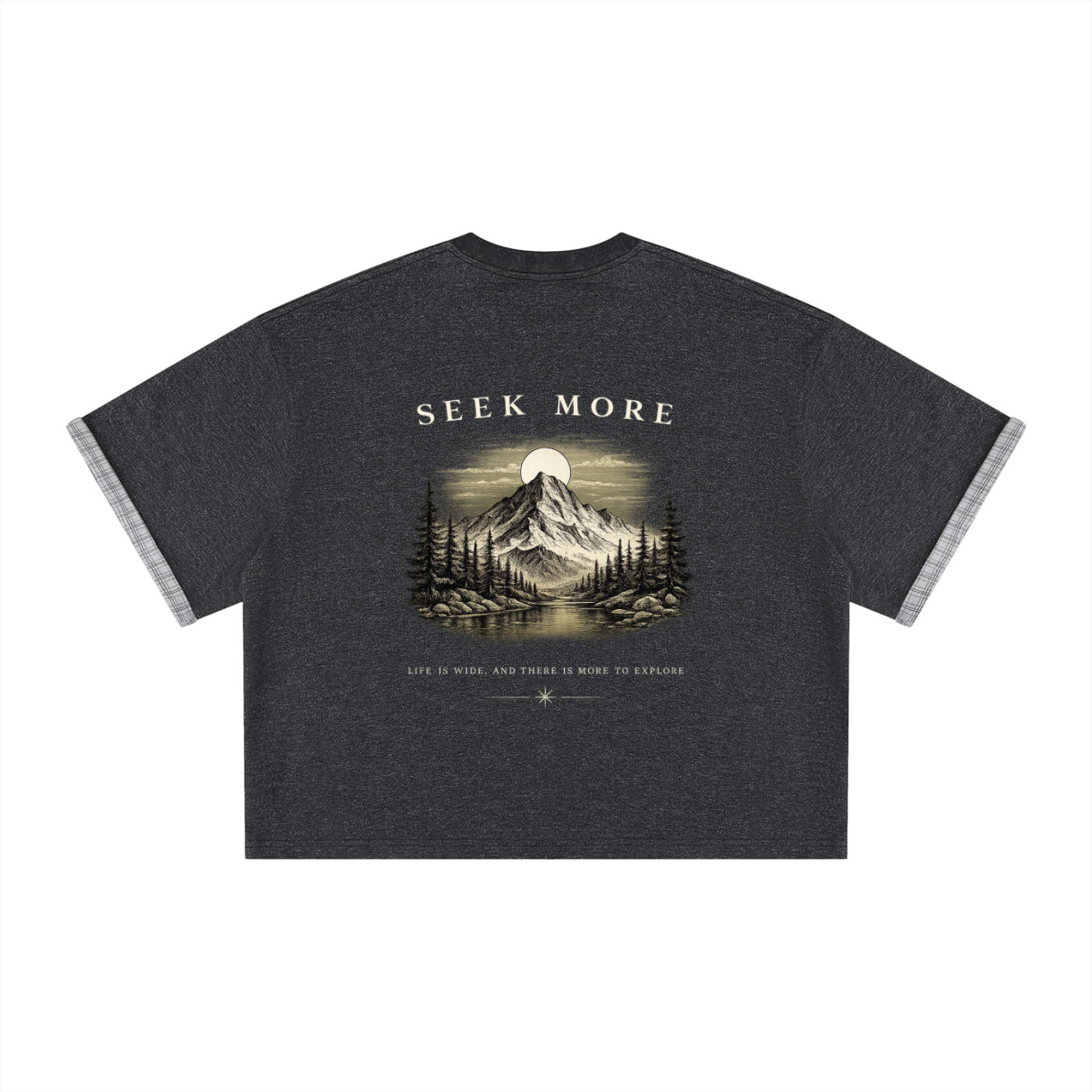 Unisex Boxy Plaid-Lined Double-Face T-Shirt