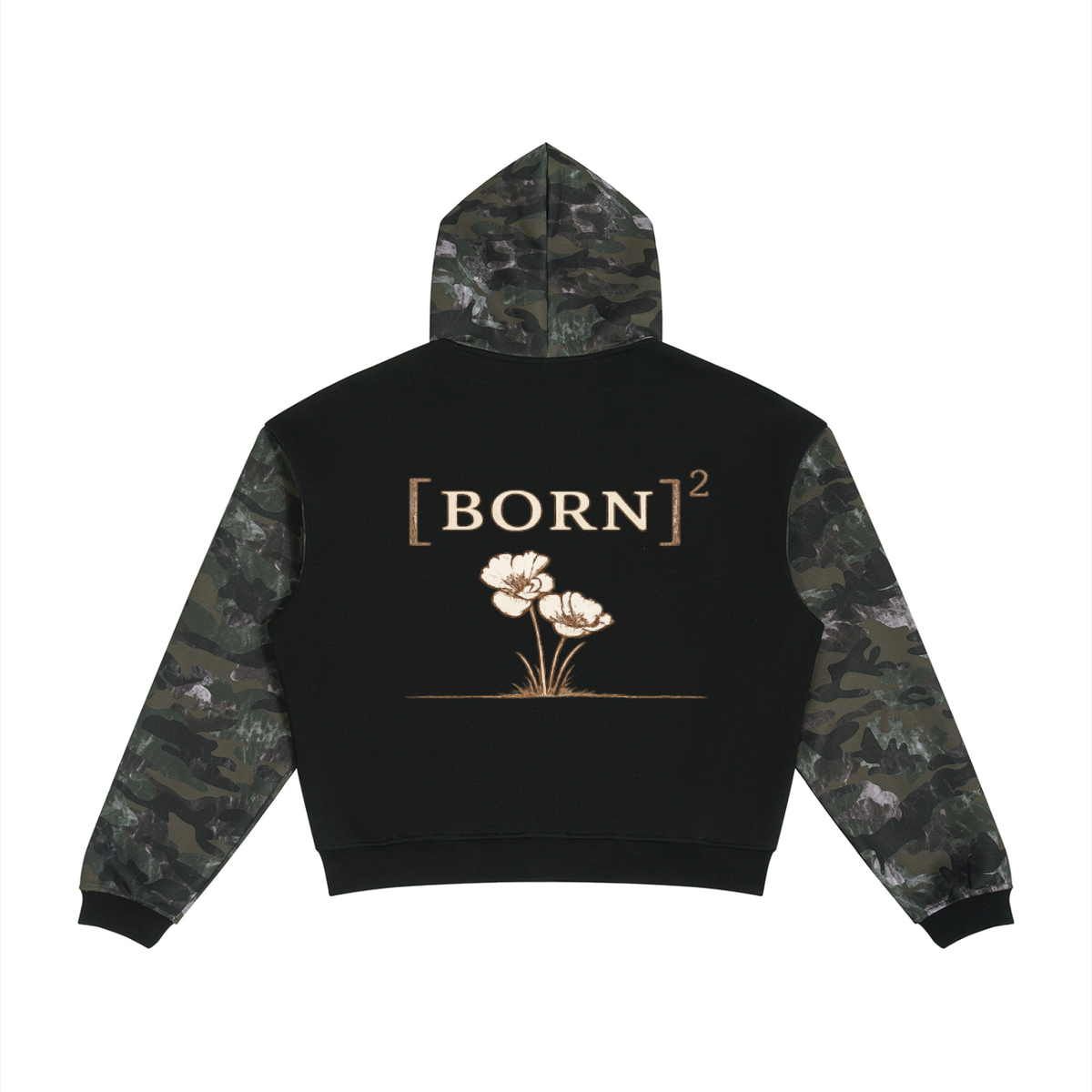 Unisex Colorblock Camo Full Zip Boxy Hoodie