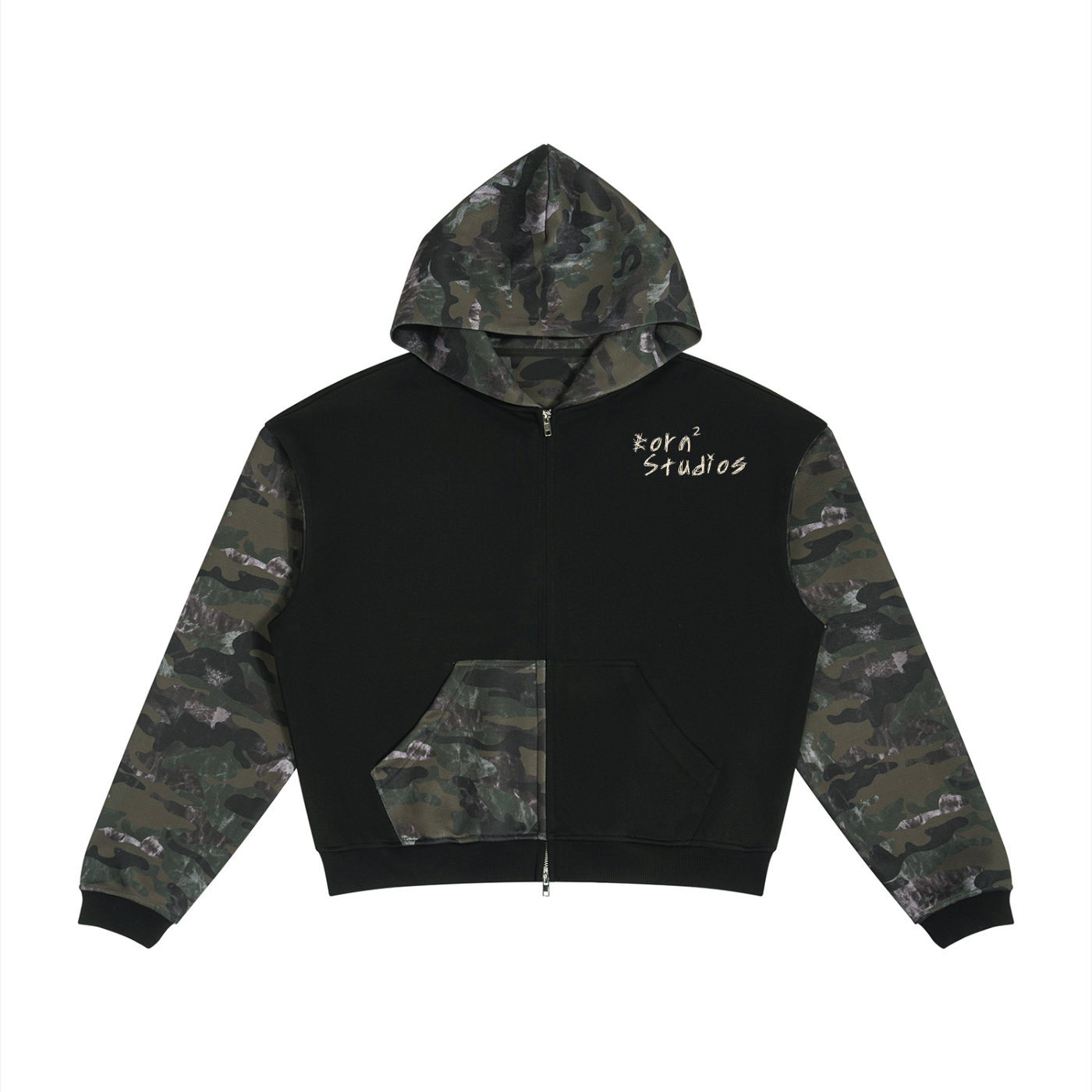 Unisex Colorblock Camo Full Zip Boxy Hoodie