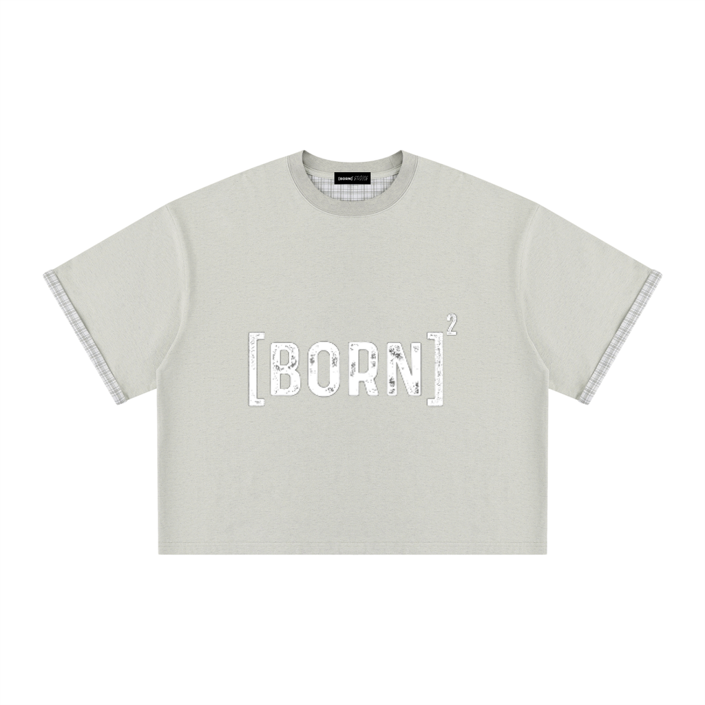 Unisex Boxy Plaid-Lined Double-Face T-Shirt