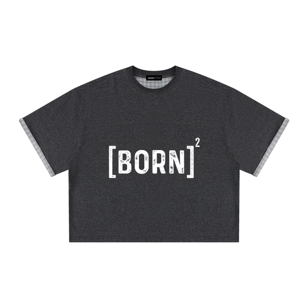 Unisex Boxy Plaid-Lined Double-Face T-Shirt