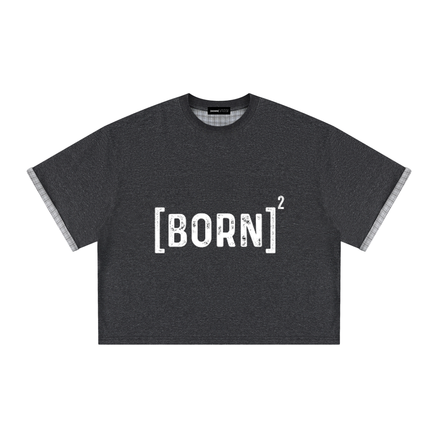 Unisex Boxy Plaid-Lined Double-Face T-Shirt