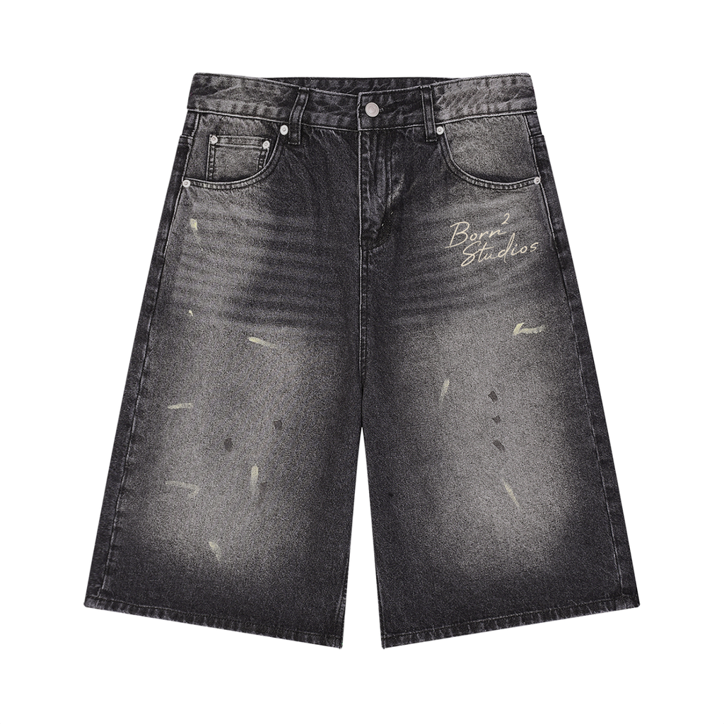 Men’s Vintage Wash Wide Leg Denim Shorts