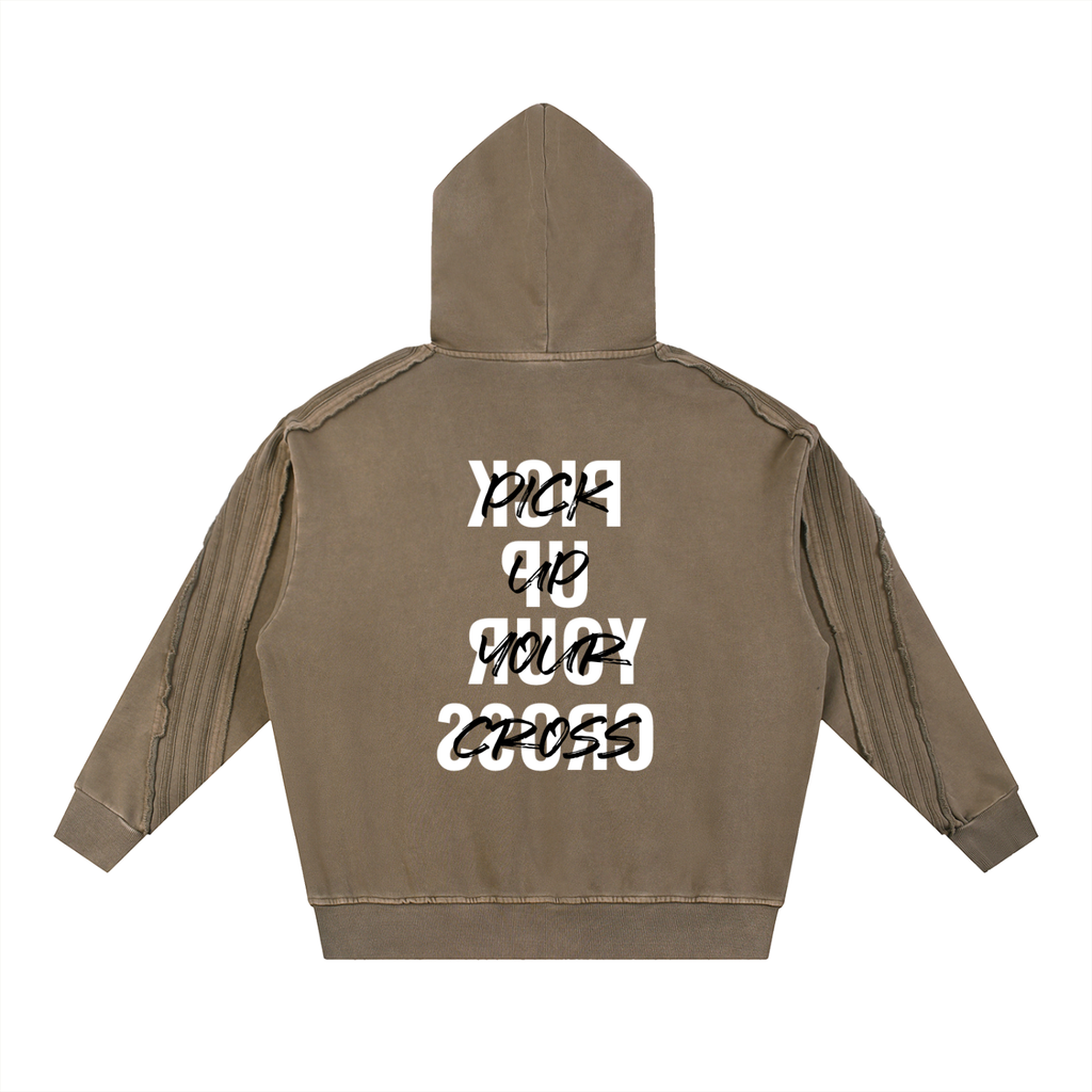 Snow Washed Tape Raw Edge Hoodie