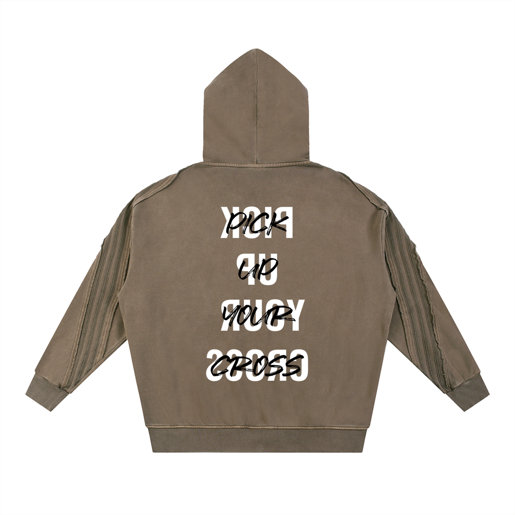 Snow Washed Tape Raw Edge Zip Hoodie