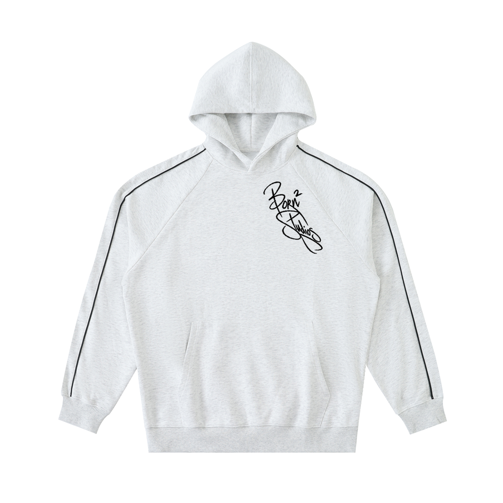 [Born]² White Gray Contrast Piping Raglan Hoodie