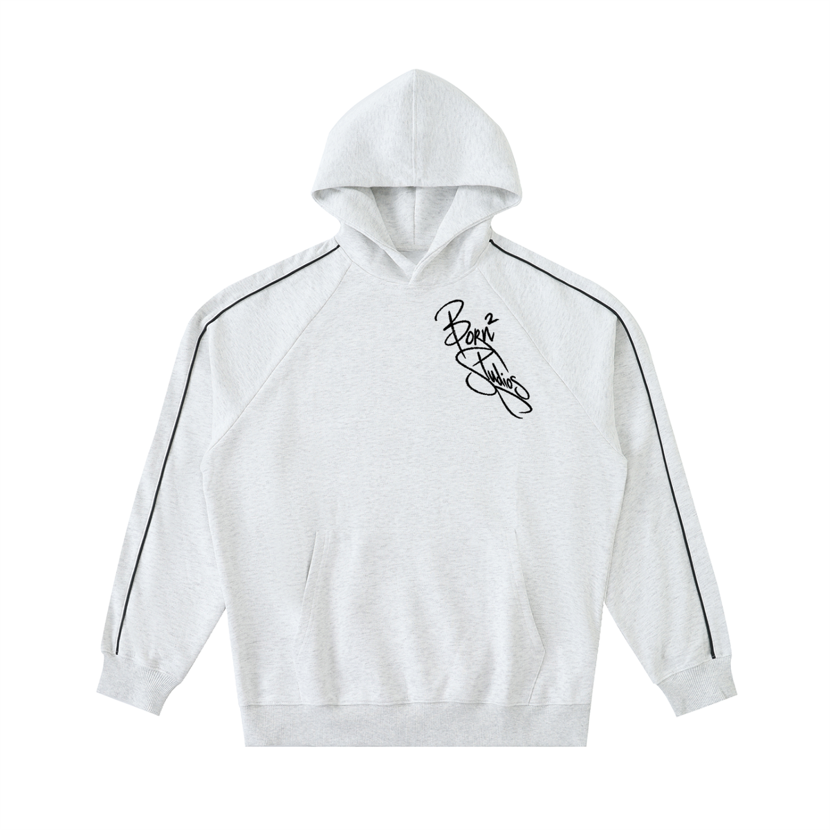 [Born]² White Gray Contrast Piping Raglan Hoodie