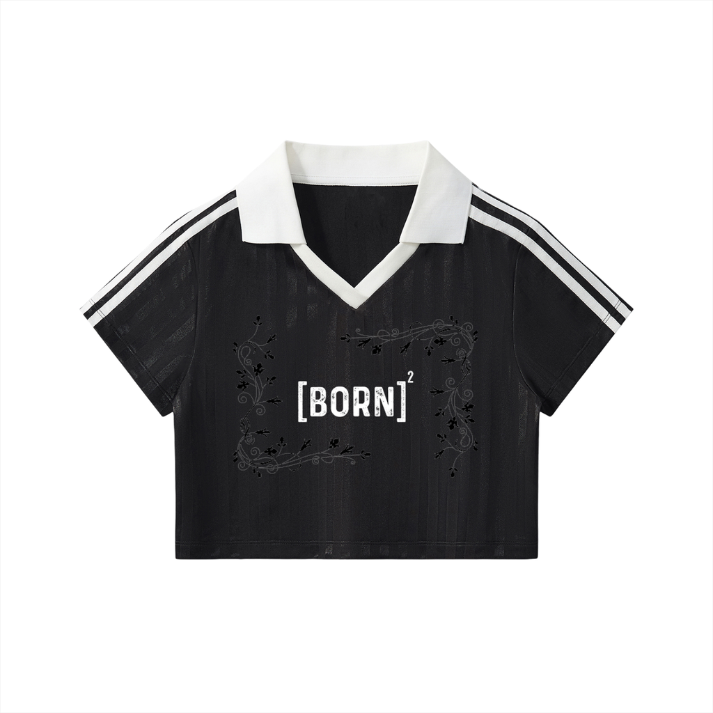 Contrast Collar Striped Cropped Jersey