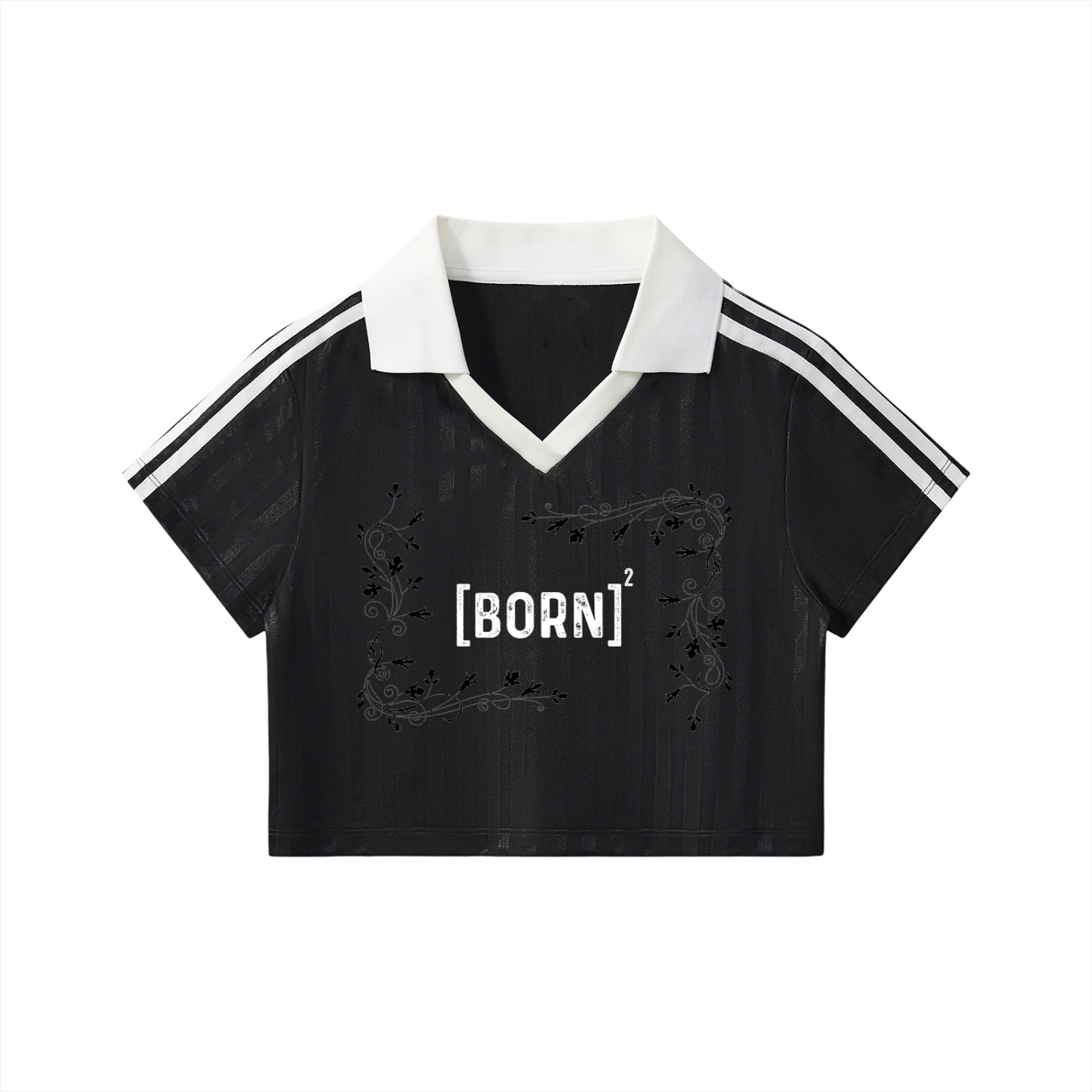 Contrast Collar Striped Cropped Jersey