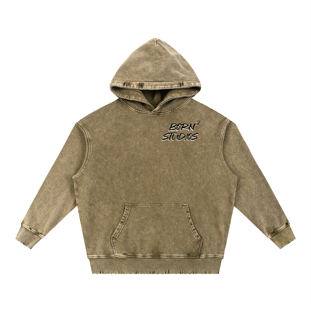 Snow Wash Hand-Frayed Heavyweight  Hoodie