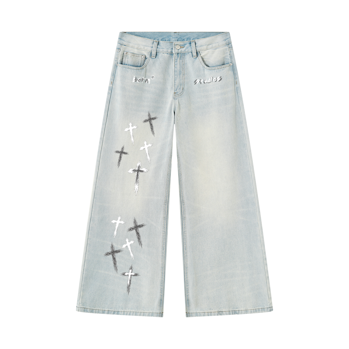[Born]² Men's Vintage Wash Wide Leg Denim Jeans
