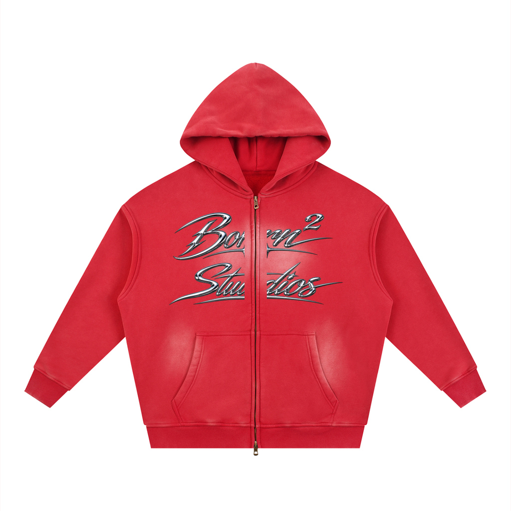 Sunfade Two-way Zipper Boxy Fleece Hoodie