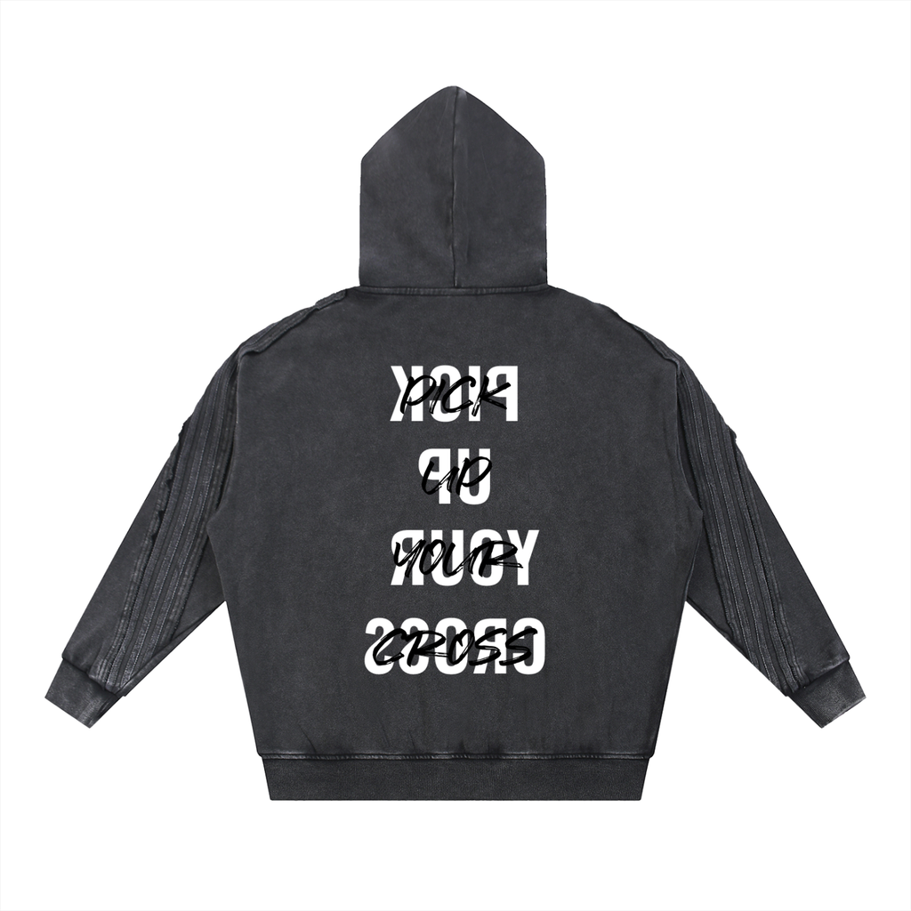 Snow Washed Tape Raw Edge Zip Hoodie