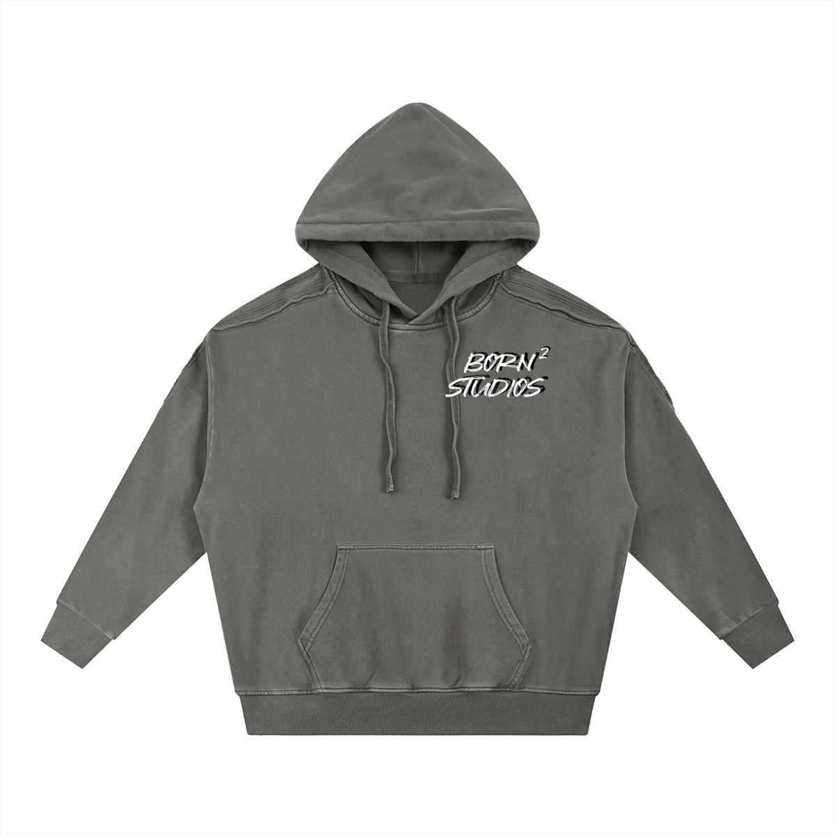 [Born]² Snow Washed Tape Raw Edge Hoodie