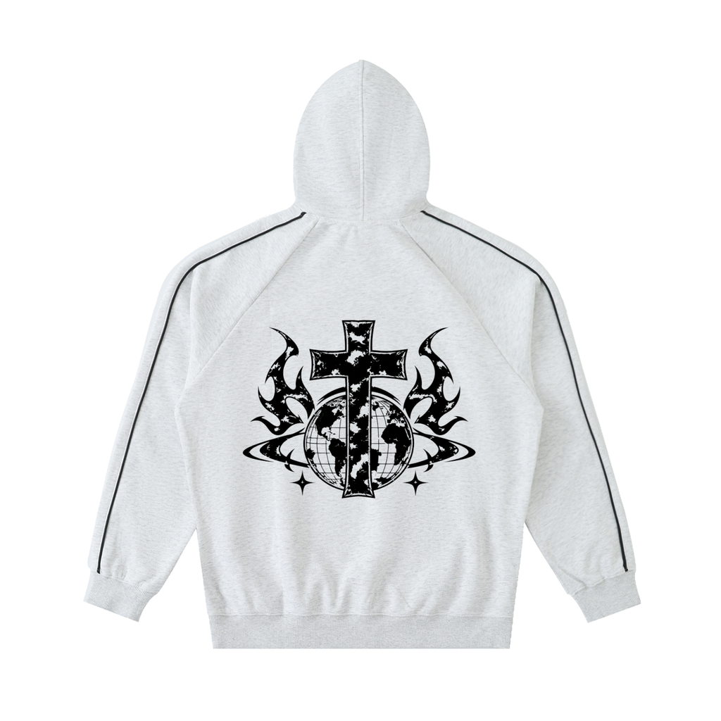 [Born]² White Gray Contrast Piping Raglan Hoodie