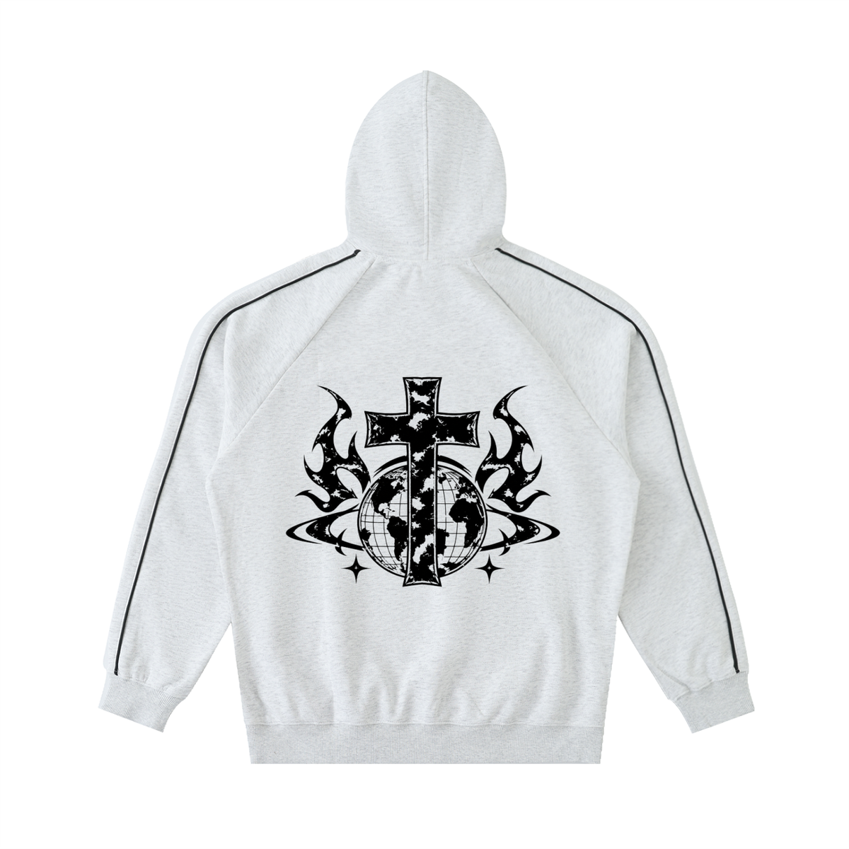 [Born]² White Gray Contrast Piping Raglan Hoodie