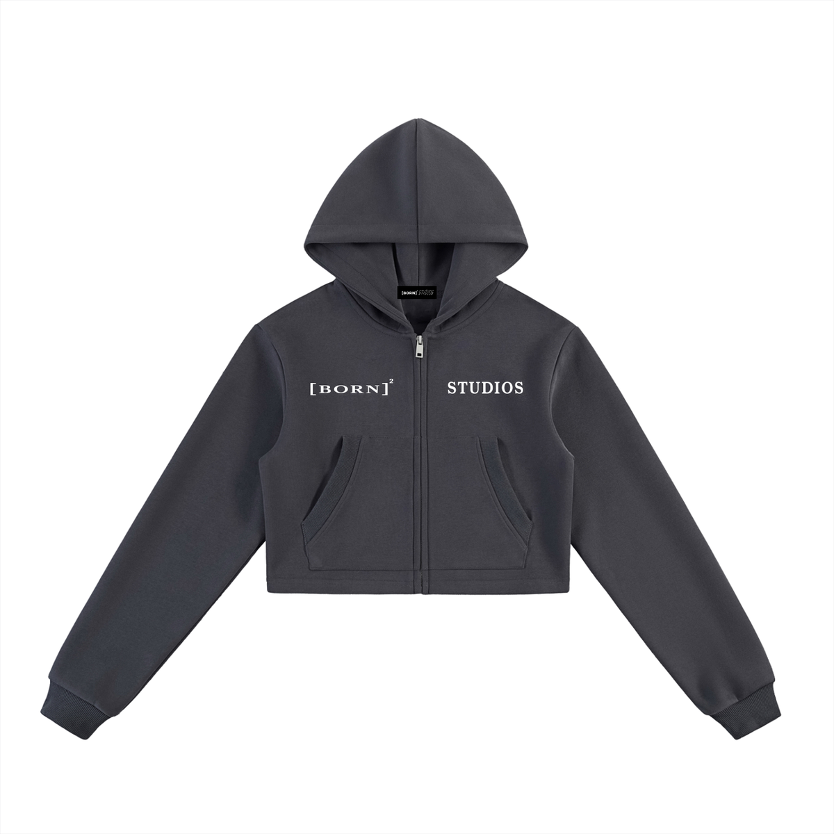 [Born]² Women's Essential Cropped Zip-Up Hoodie Matching Set Top